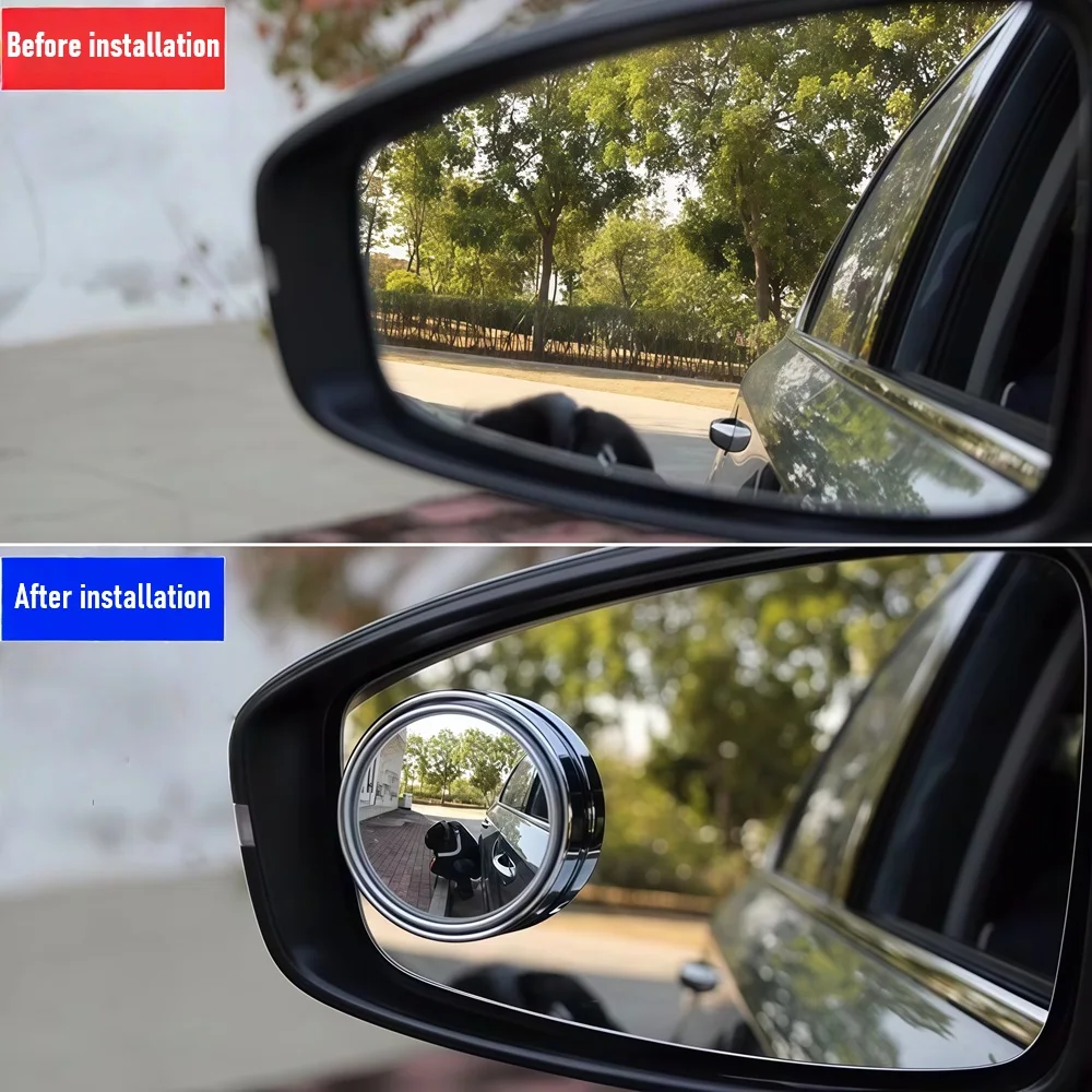 1 Pair 50mm Car Blind Spot Reverse Mirror HD Glass Auto Motorcycle 360° Adjustable Wide Angle Rearview Mirrors Extra Round Frame