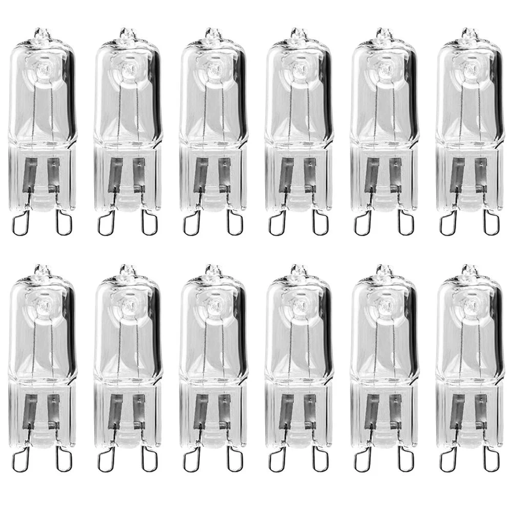 12 Pack Energy Saving G9 Halogen Light Bulbs 220V 40W Halogen Bulbs 3000K Clear Glass JCD Type Light Bulbs Candle Warmers