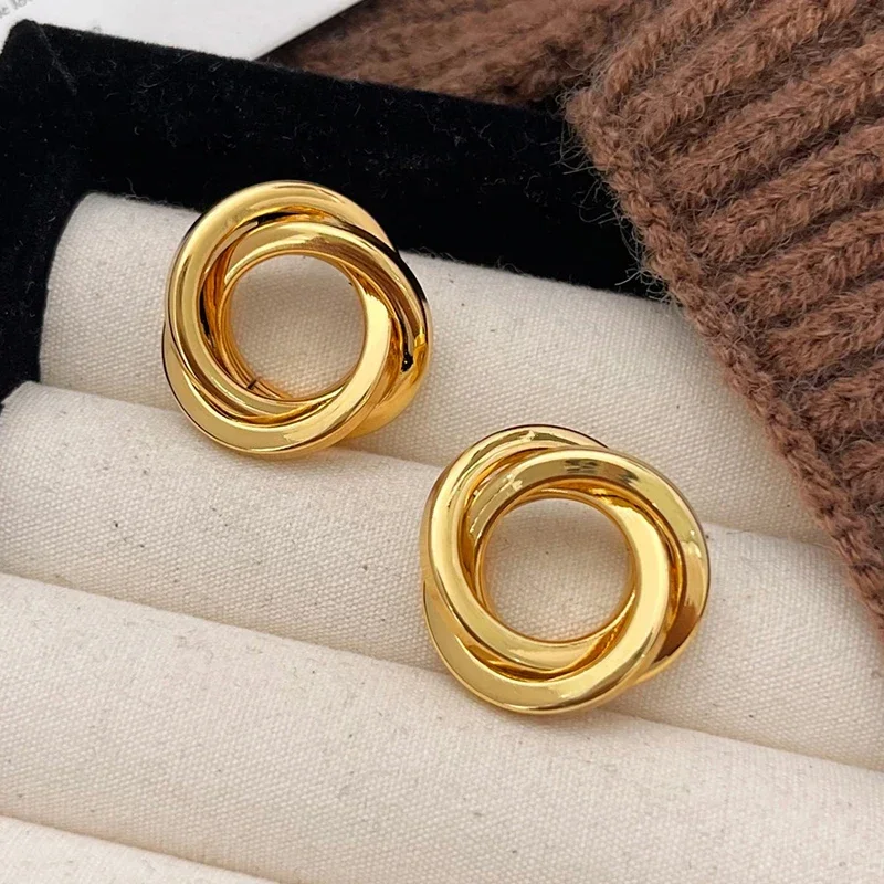 

Real 925 Sterling Silver Mobius Line Round 18k Stud Earrings for Women Minimalist Fine Jewelry Light Luxury Accessories