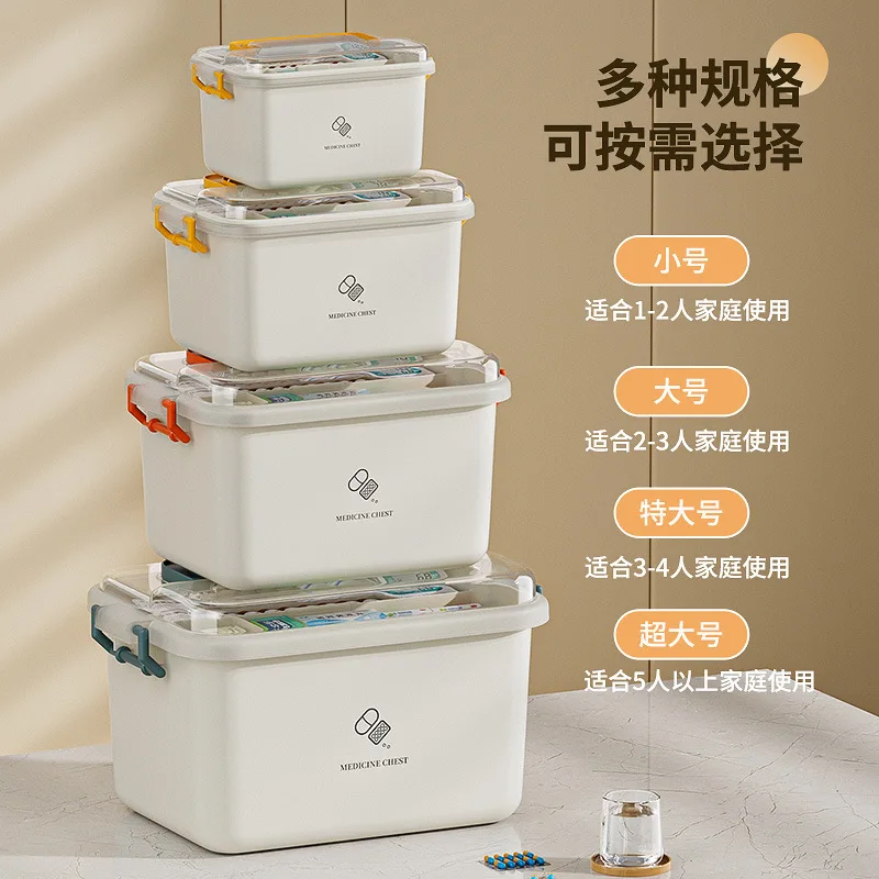صندوق تخزين الأدوية البلاستيكية ذو الطبقة المنزلية، متعدد الوظائف، مجموعة الإسعافات الأولية المحمولة، كبيرة الحجم #4