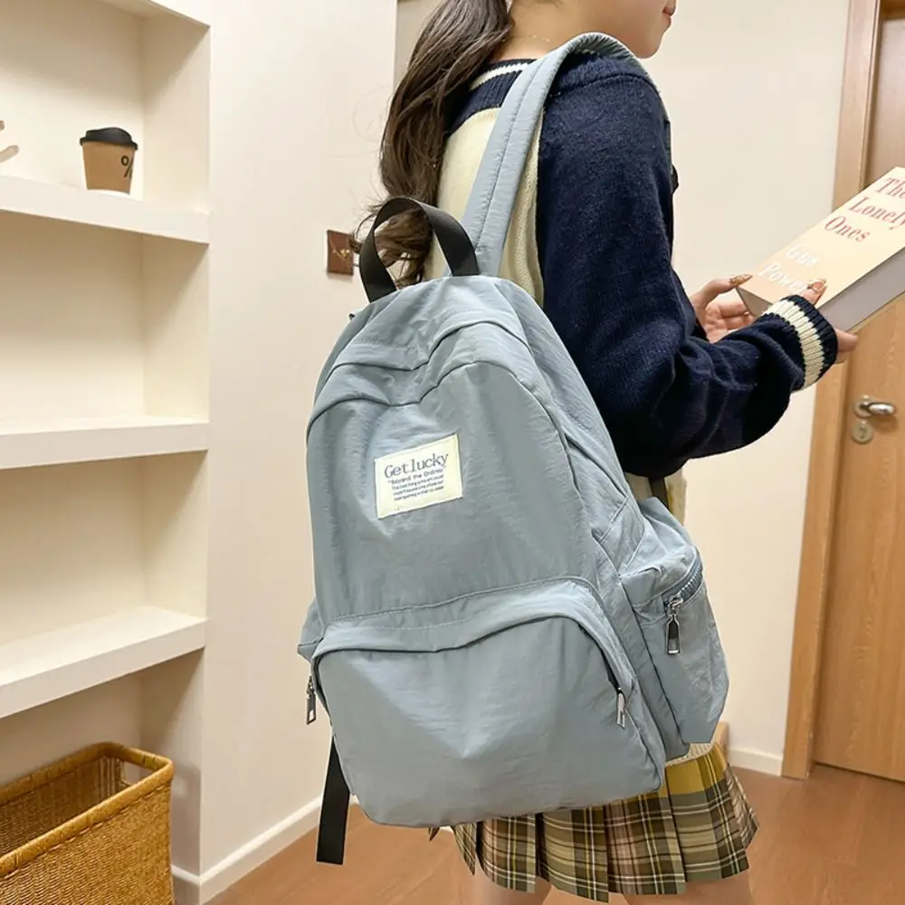 Casual Lightweight Travel Backpack Nylon Korean Style Solid Color Backpack Large Capacity Waterproof Student Schoolbag Teenagers
