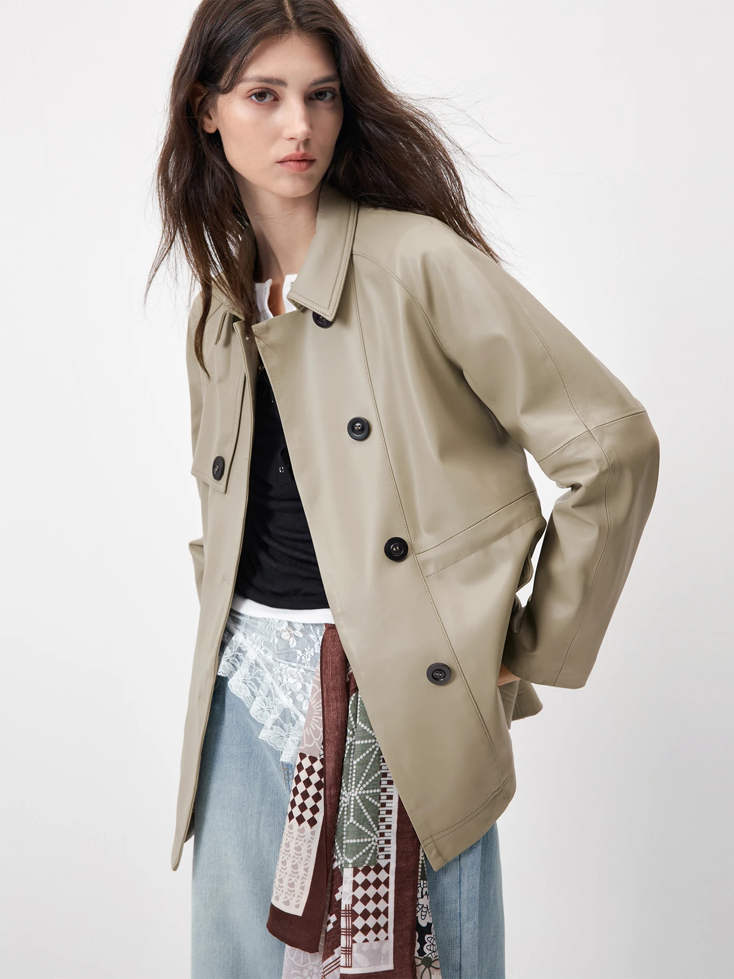 

Kele Women's Sheepskin Leather Jacket Coat Long Sleeve Flip Collar Professional Care Polyester Commute Style Outerwear