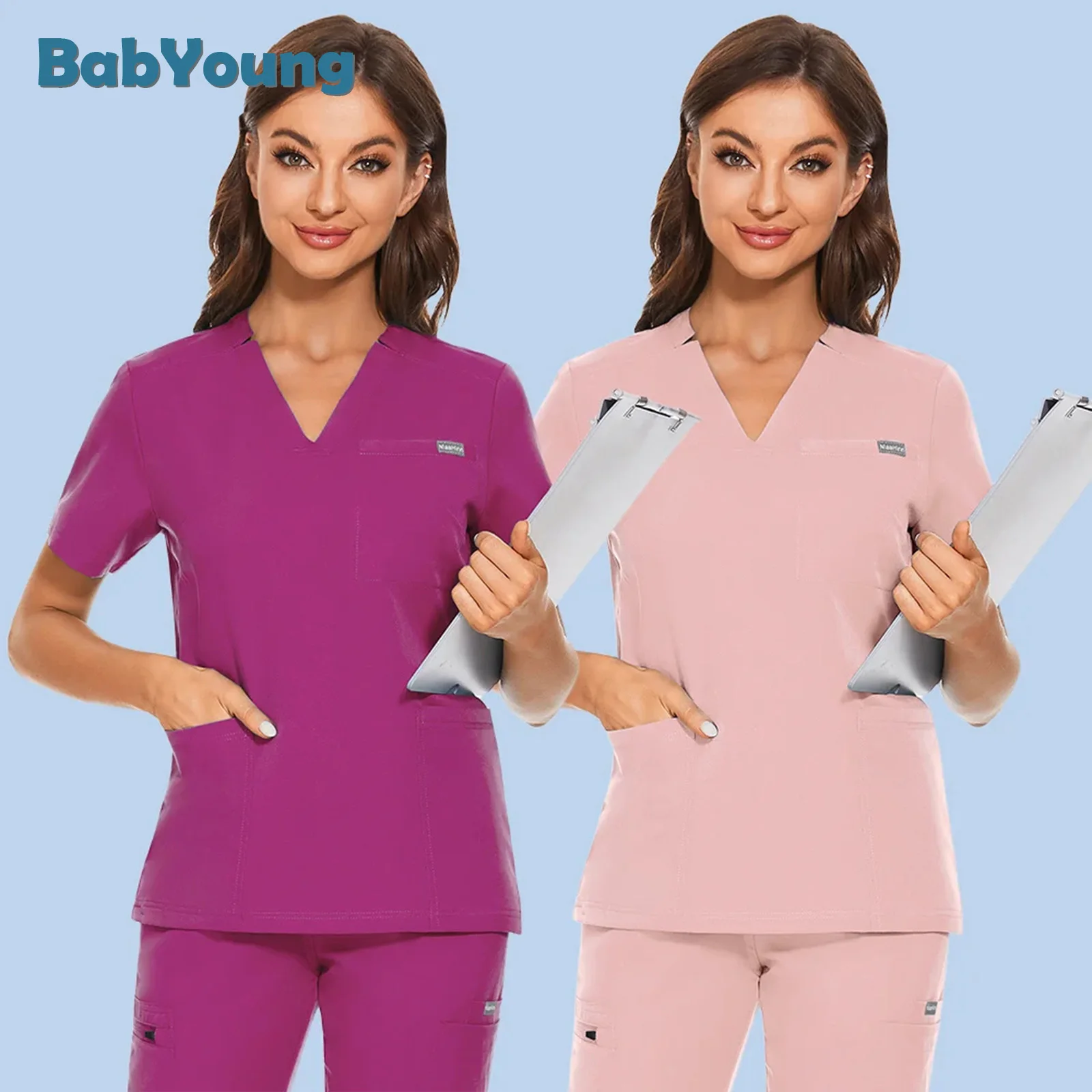 Dentist Scrubs Tops Fashion Hotel Workwear Scrub Shirts Medical Surgery Uniform Pet Shop Doctor Nurse Blouse Nursing