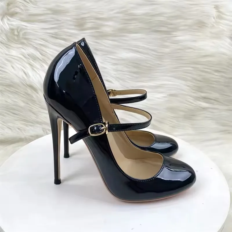New Arrival 12cm/10cm High Heels Cute Mary Jane Black Ankle Strap Stilettos Round toe Comfort Pumps Party Shoes Ladies