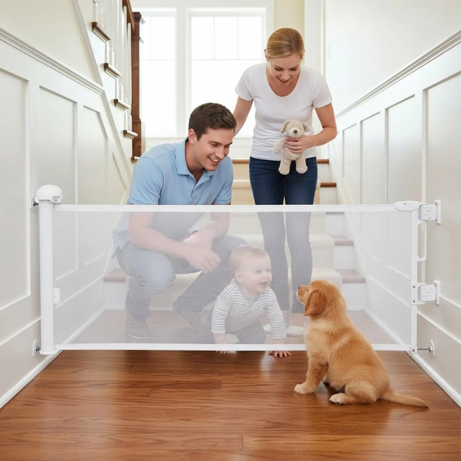 Retractable Dog Gate 17.7x59inch Enclosure Safety Fence Guard Retractable Pet Gates For Dogs For Indoor Outdoor Doorways