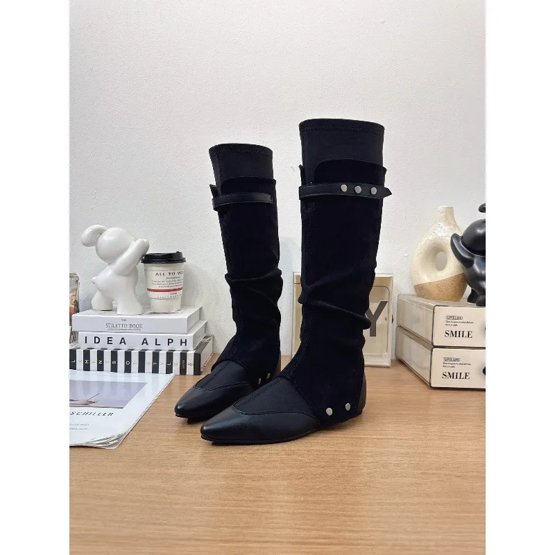 Women 2026 Fall Winter Fashion Pointed Toe Hidden Heel Stacked Boots High Top Knee High Boots Trendy
