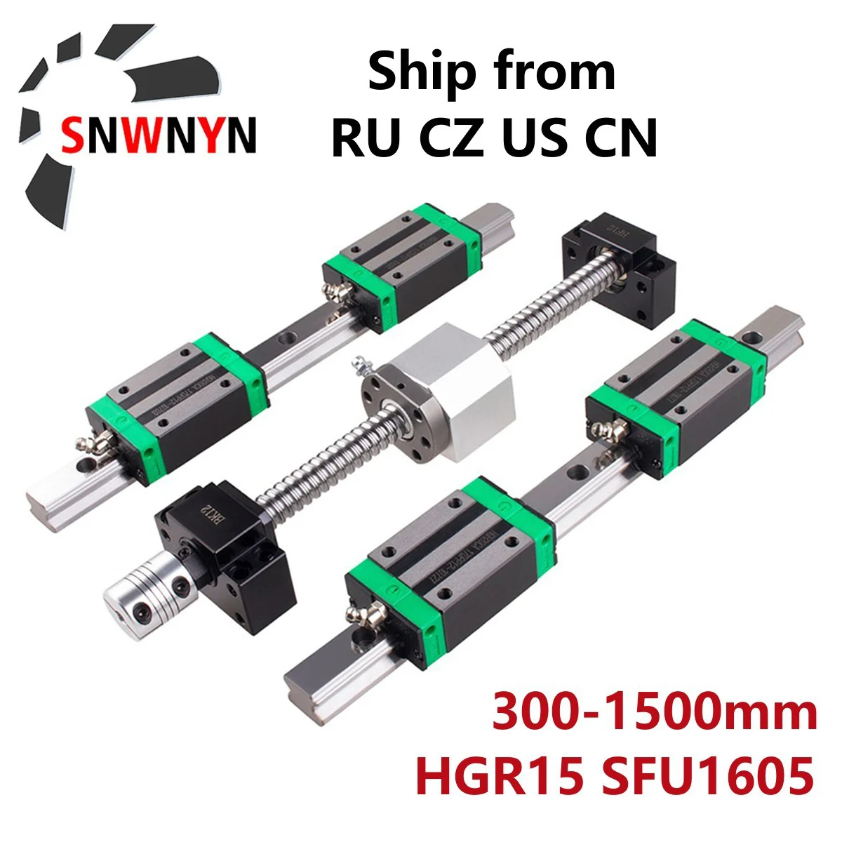 2pc HGR15 Linear Guide 250-1500mm + 4pcs HGH15CA Block+ SFU1605 Ballscrew Set With BFBK12 & DSG16H Nut Housing & D25l30 Coupler