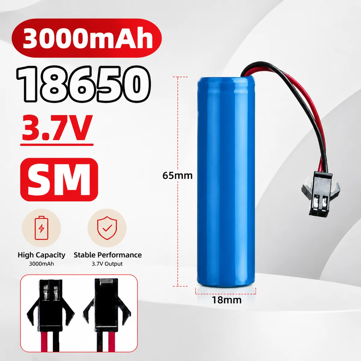 

Rechargeable 18650 Li-ion Battery Pack 3.7V 3000mAh with PCB and SM Plug For Q85 Q70 RC Helicopter Airplane Car Ship Gun Toy