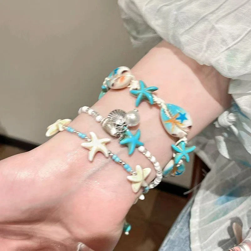 Ocean Starfish Shell Beaded Bracelet Boho Beach Bracelets For Women Summer Vacation Jewelry