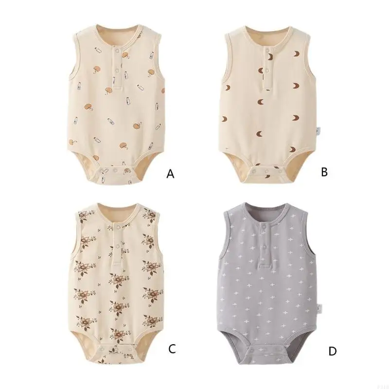 

Toddler Sleeveless Sweatshirt Loose Jumpsuit Baby Girls Boys Unisex Print Romper P31B