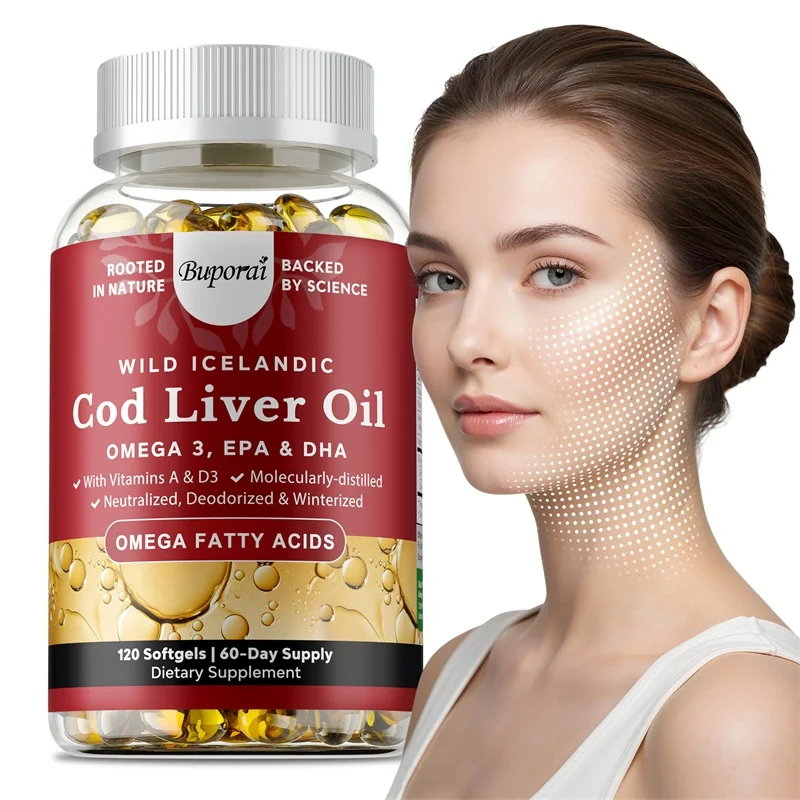 Cod Liver Oil Supplement, with Vitamins A, Omega-3, for Brain Function, Strong Bones & Healthy Vision, Overall Wellness
