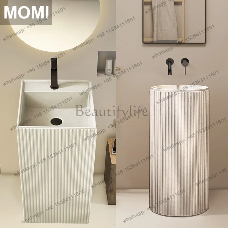 Wabi Sand Cream Wind Column Basin Floor-to-ceiling integrated striped art wash basin