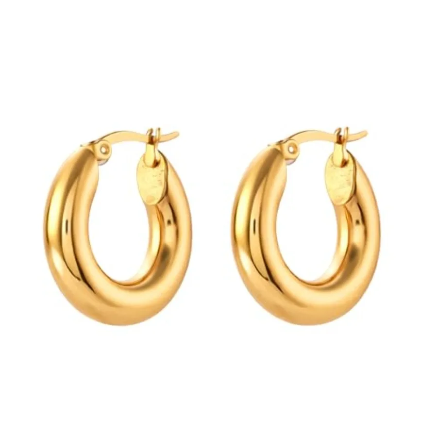 

Chunky Hoop Earrings for Women - 18K Gold Plated Stainless Steel Hoops - Waterproof - Tarnish Resistant - Hypoallergenic - Tren
