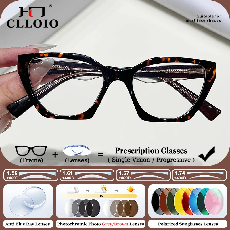 

CLLOIO New Fashion Geometric Cat Eye Progressive Prescription Glasses Women Anti Blue Ray Myopia Photochromic Optical Eyeglasses