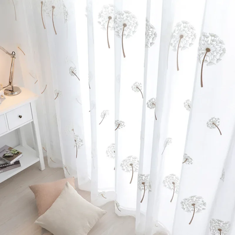 White Dandelion Embroidered Sheer Curtains for Living Room Children Bedroom  Tulle  Window Curtain  Blinds Draps Customize