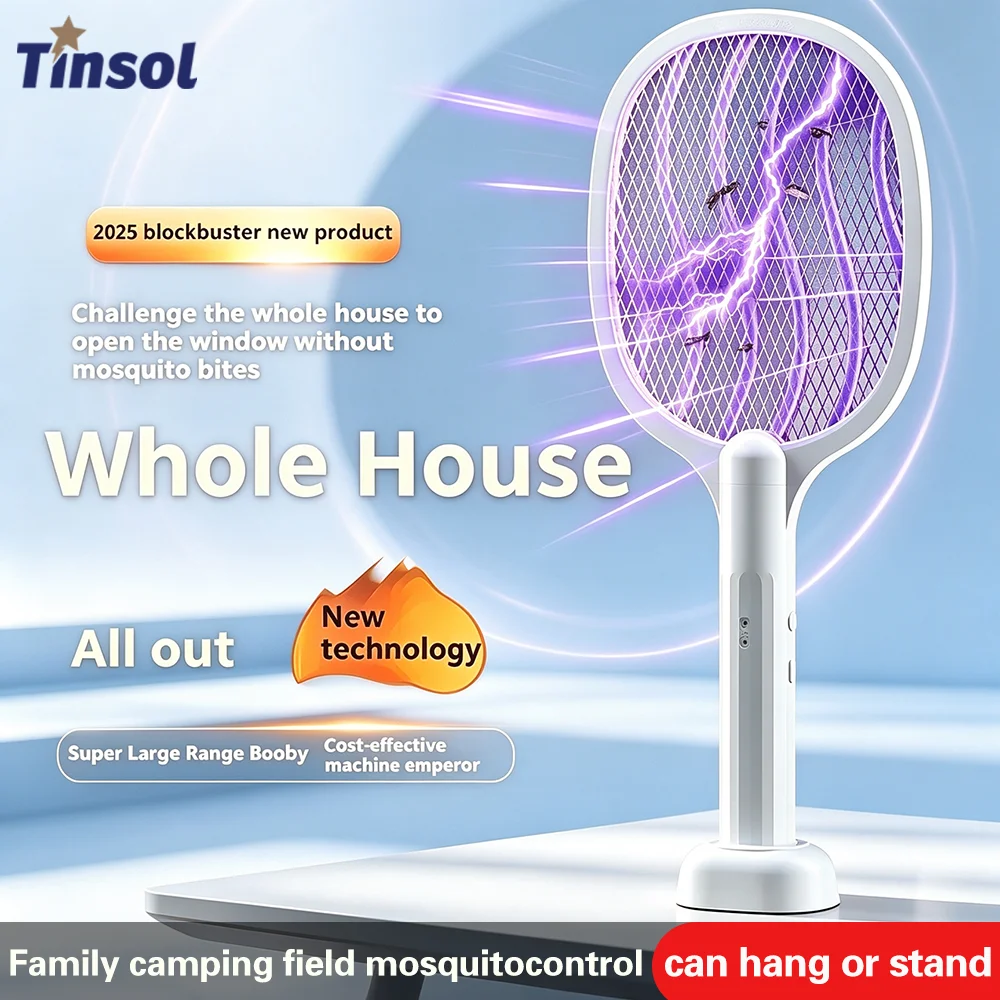 TINSOL 2-in-1 Mosquito Swatter with Purple Light Mosquito Attraction, USB Rechargeable Multifunctional Electric Mosquito Killer