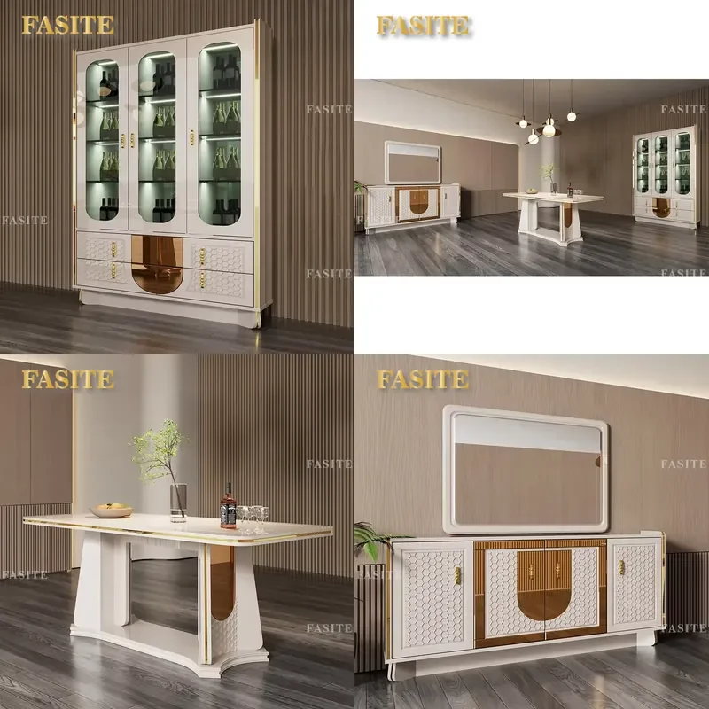 For Modern Luxury Wooden Sideboard with Glass Display Showcase Storage Drawers Wine Rack Living Room Dining Room Cabinet