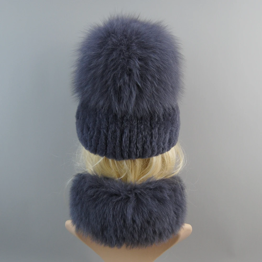 2024 Hot Sale Winter Soft Warm Women Real Rex Rabbit Fur Scarf Hat Warm Real Fox Fur Cap Ring Shawl Natural Fox Fur Scarves Hats