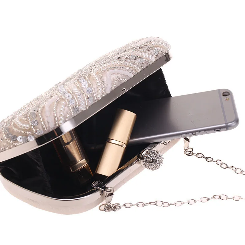 Fashion Evening Bag For Women Elegant Clutch Bag With Rhinestone Plastic Pearl PC Chain Hangbag Party Wedding Shoulder Bags 2024