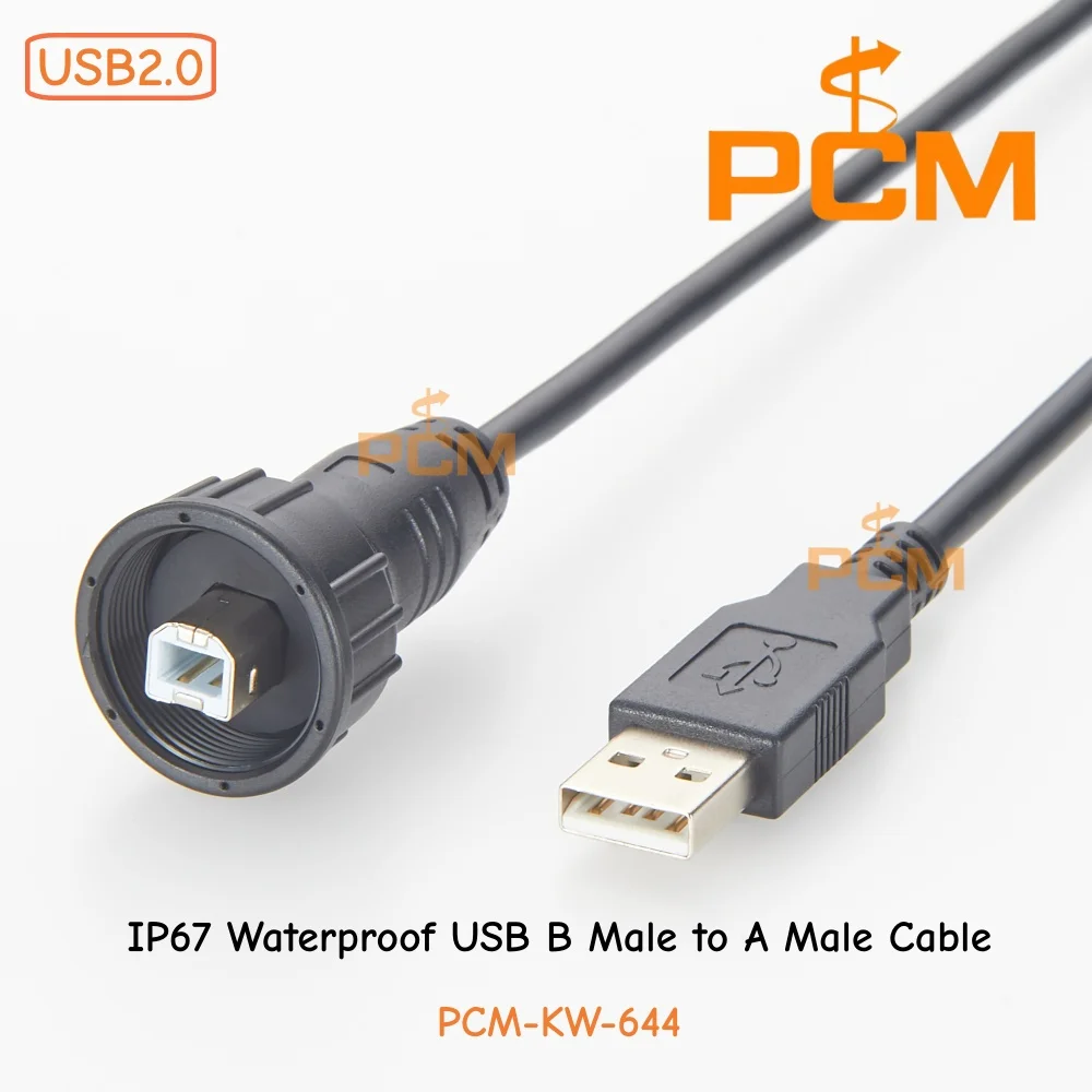 IP67 Waterproof USB 2.0 B Male to A Male Cable Sealed Industrial USB Cable for PLC HMI and Factory Automation Systems
