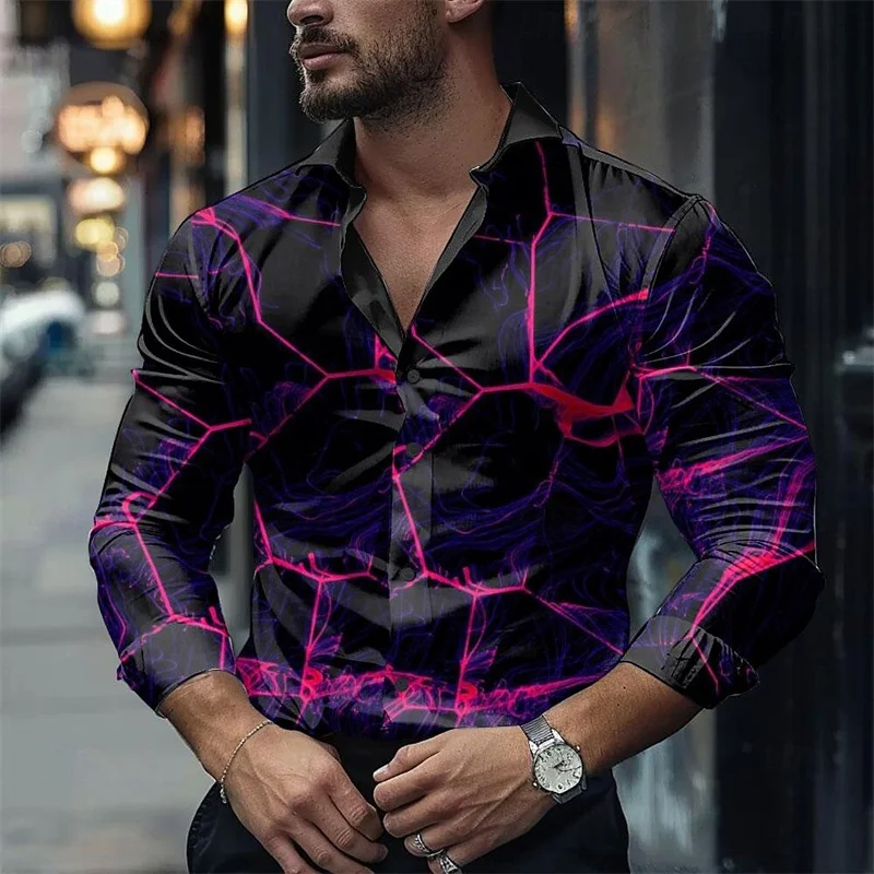 Fashion Spring And Autumn Men's Lightning Purple Casual Button Shirt Fashion New Long Sleeve Rose Soft And Comfortable Male Tops