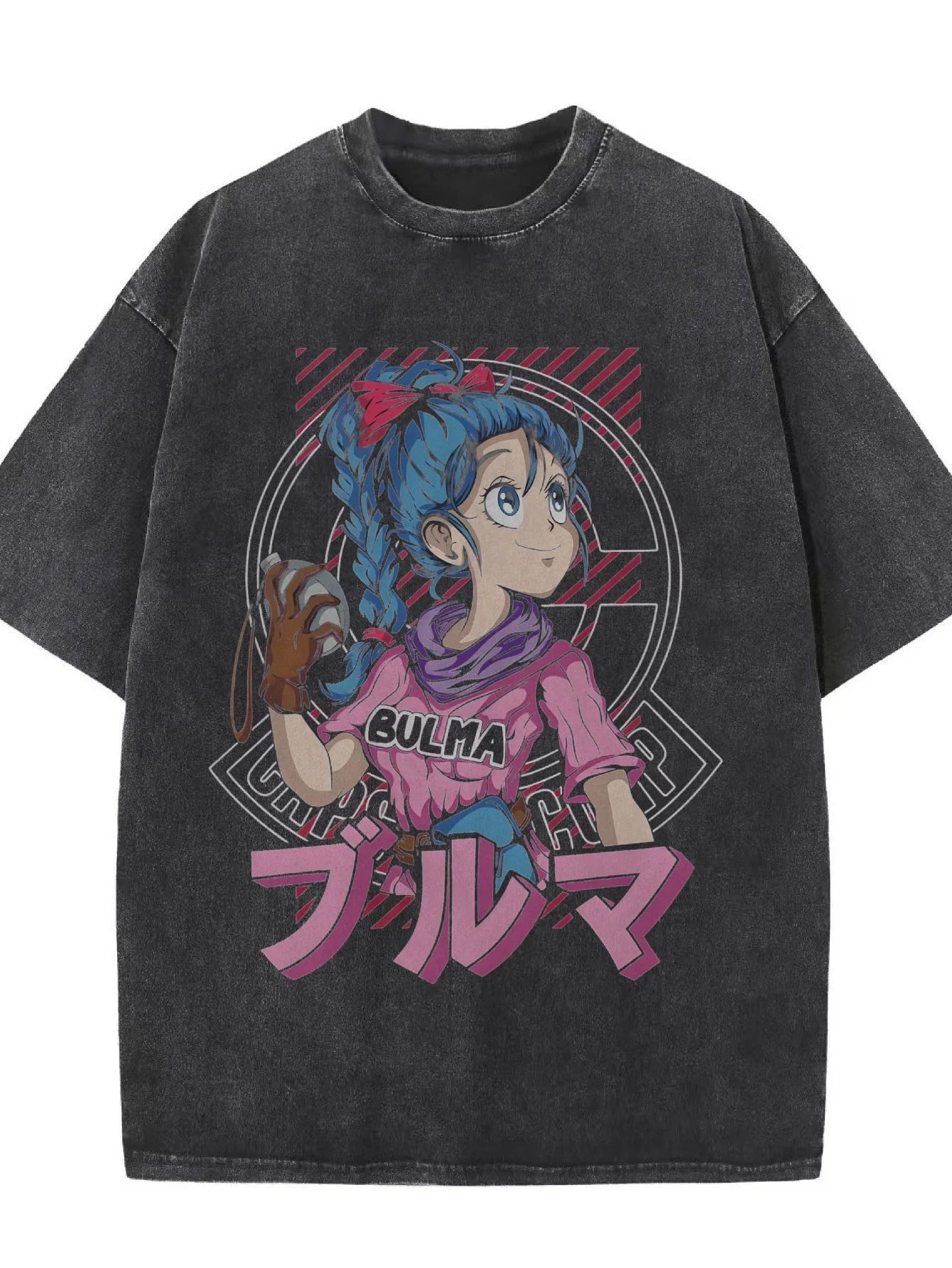 アニメ柄フロントプリント、レトロウォッシュドコットンメンズTシャツ、半袖トップストリートウェア
