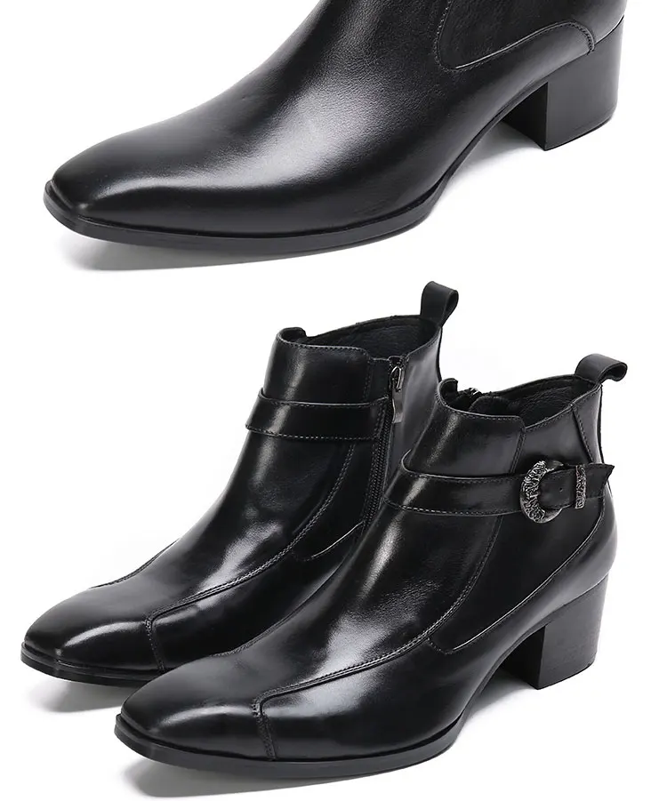 Frühlingsswarze kurze Stiefel mit Krokodilmuster, modische Stiefel, quadratischer Kopf, Lackleder, nackte Chelsea-Kurzstiefel für Herren – Detail 27