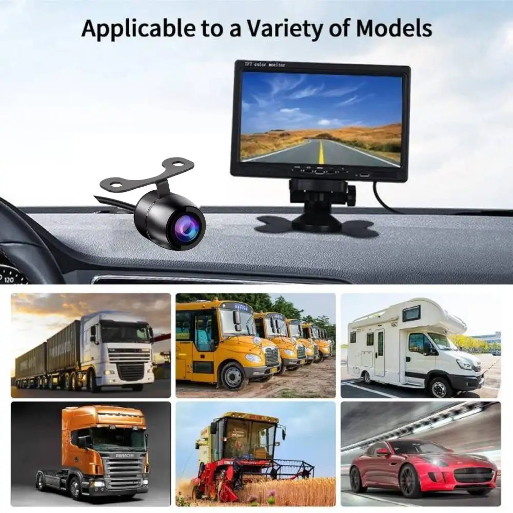 طقم كاميرا احتياطية للرؤية الخلفية مقاس 7 بوصات - مناسب للسيارات والحافلات والمقطورات والرافعات الشوكية والحصادين ودليل ركن السيارة