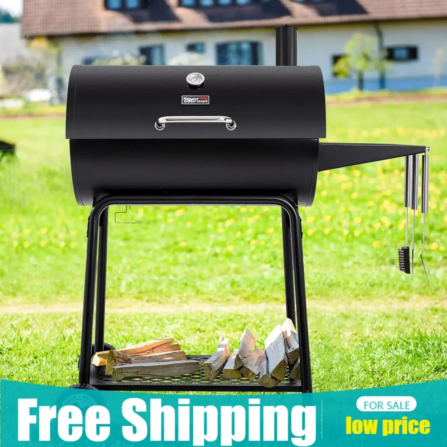 Stylish CC1830 30 Inch Barrel Charcoal Grill with Warming Rack, Outdoor BBQ Grill with 627 Sq. In. Grilling Space for Backyard,