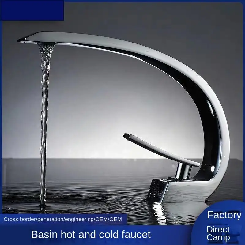 

Creative Bathroom Sink Faucet Tap White Brass Wash Basin Faucets Single Handle Hot and Cold Waterfall Modern Elegant Mixer Tap