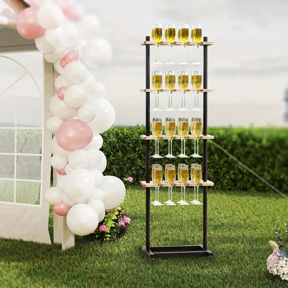 

Champagne Wall, Champagne Wall Stand, Wooden Champagne Wall Holder for Party 50, 4 Tiers Champagne Tower Stand Wine Rack Display, 32 Wine Glass Champagne Wall Holder for Christmas, Wedding, Party
