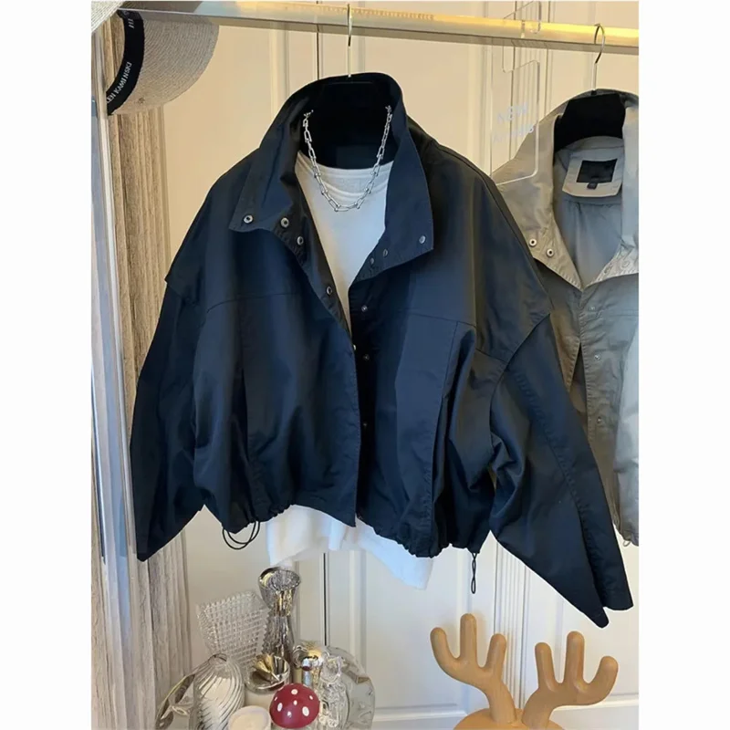 Printemps/été nouvelle veste sous-machine décontracté manches chauve-souris Version col haut plis coupe-vent manteau doublure courte veste 2025