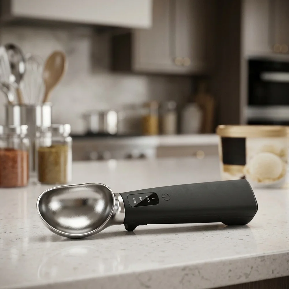 120F 140F 160F Electric Heated Ice Cream Spoon with Digital Screen and Compact 19x4.5x4cm Design for Portability