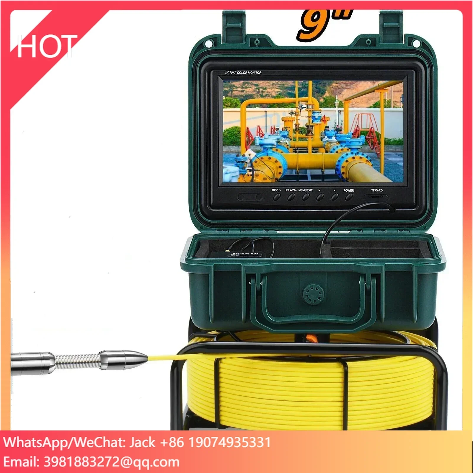 

10-50M Customizable Pipe Inspection Camera Sewer Camera 9'' TFT LCD 23MM Camera Head Push Rod 12Pcs LED With VIdeo