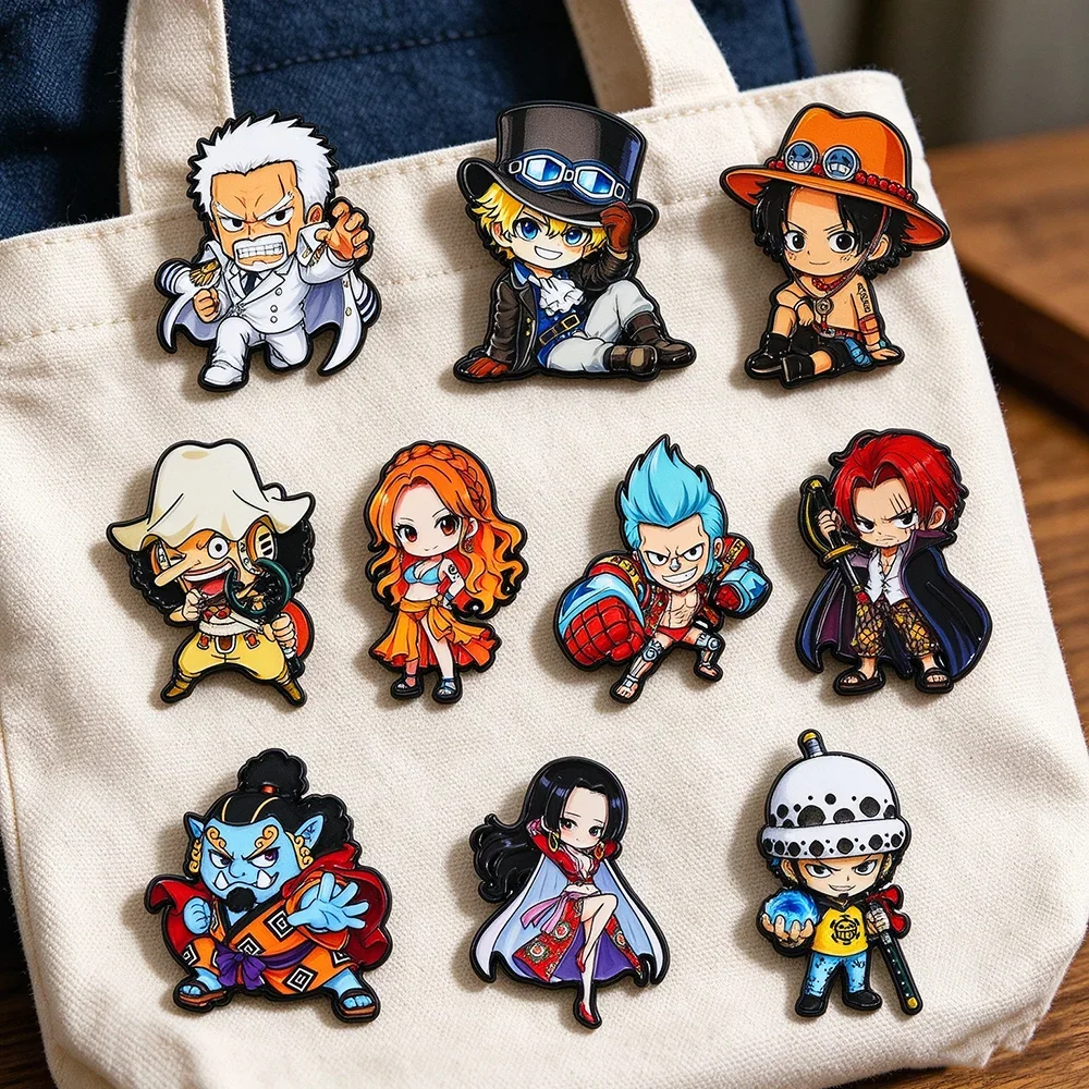 10Pcs One Piece Anime Q Character Enamel Pin Cartoon Metal Lapel Brooch Badge, Backpack Clothes Accessory Fans Collectible Gift - view 2