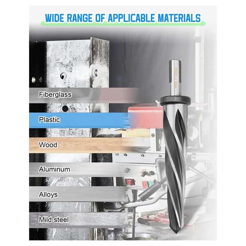 1In Drill Bridge/Construction Reamer Bit With 1/2In Non-Slip Shank M2 HSS Taper Chucking Reamer Bit Tool For Steel Metal