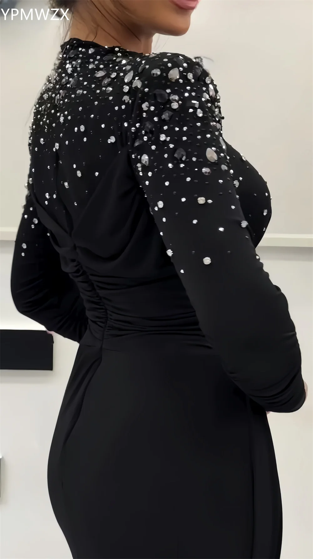Customized Prom Gown Formal Women Party Occasion YPMWZX Scoop Neckline Column Floor Length Skirts Bead Bespoke  Dresses image 5