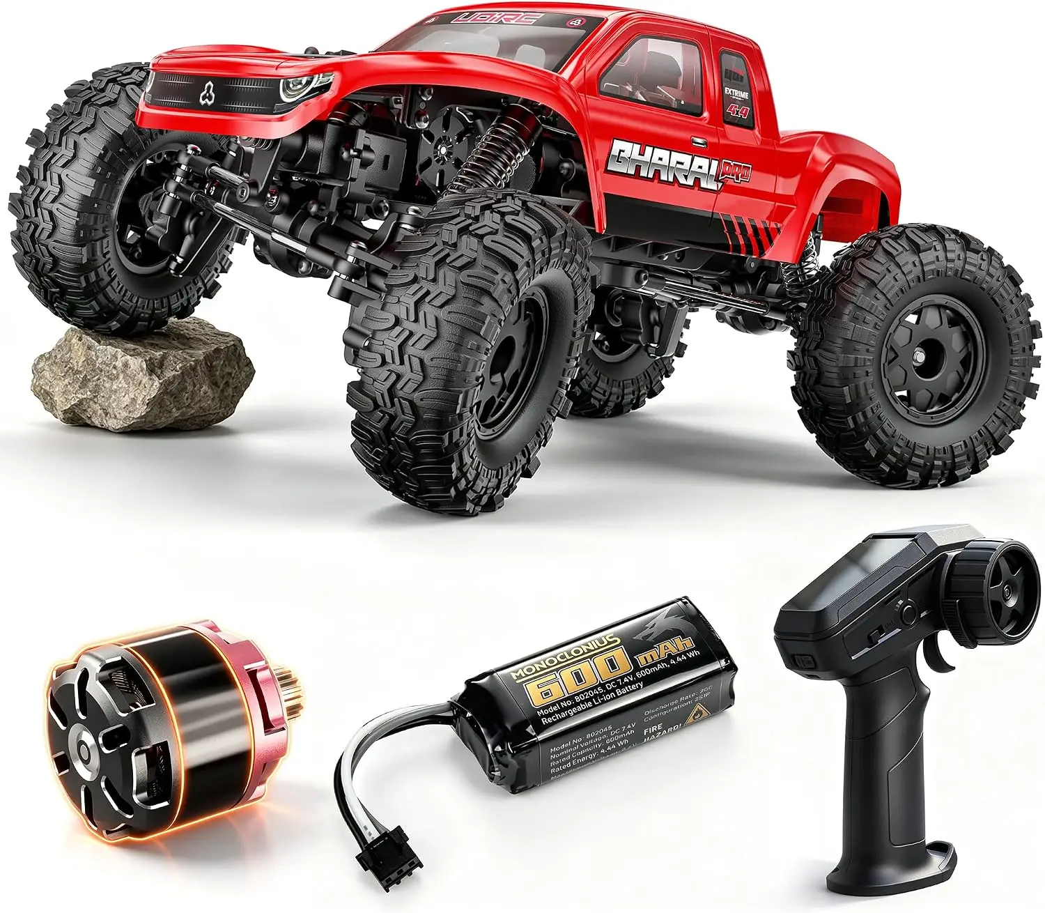 UCX1804PRO 1/18 Scale Brushless RC Crawler 4-Wheel Steering Rock Truck FOC Outrunner Motor 2-Speed Transmission Portal Axles
