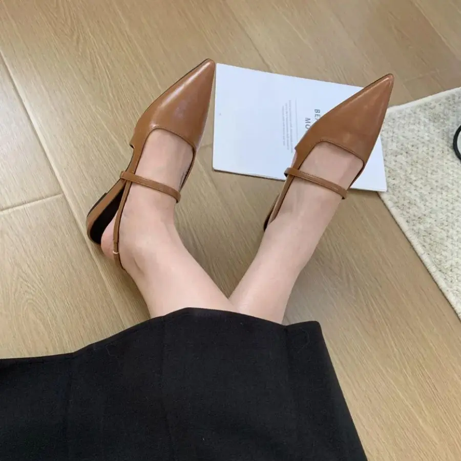 Bailamos 2024 Brand Pointed Toe Women Sandals Fashion Shallow Slip On Ladies Mary Jane Shoes Flats Heel Elegant Dress Slingback