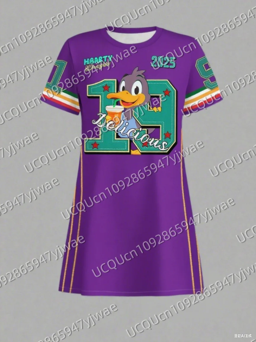 Letnia damska sukienka T-Shirt Plus Size Casual Cartoon Duck Printed O-Neck Lady Short Sleeve Pullover Dresses Women Clothing