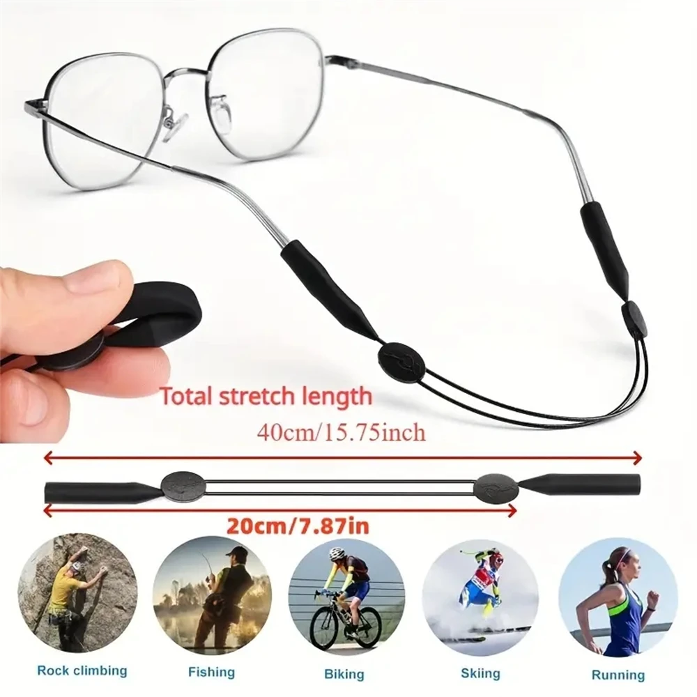 1pcs Glasses Non-Slip Rope Strap Adjustable Length Glasses Lanyard Adult Retractable Sports Glasses Rope Black