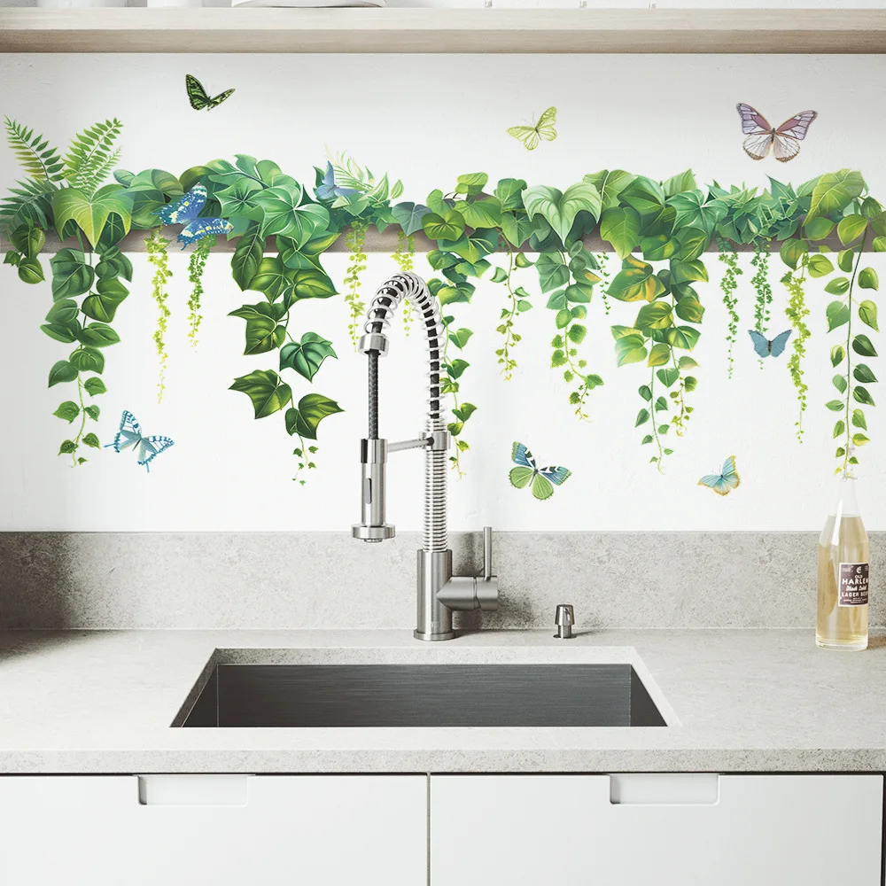 1pcs Green Plant Leaves Butterfly Study Living Room Wall Beautification Decorative Wall Stickers One Piece  Wall Sticker Bedroom
