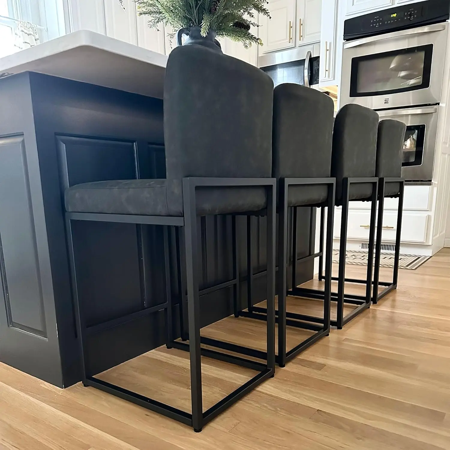 

Black Bar Stools Set of 4, Counter Height 24'' Barstool Pu Leather Bar Stools with Back, Kitchen Bar Chairs, Customized