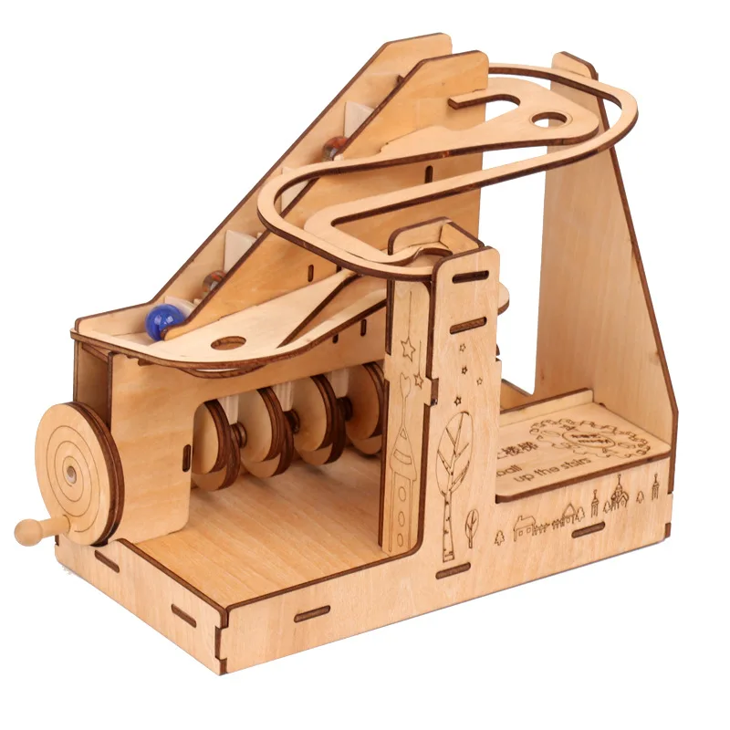 Wooden 3d Puzzle Toys For Kids Mechanical Transmission Model Diy Track Ball Assembly Kit Montessori Education Children Toy Gift