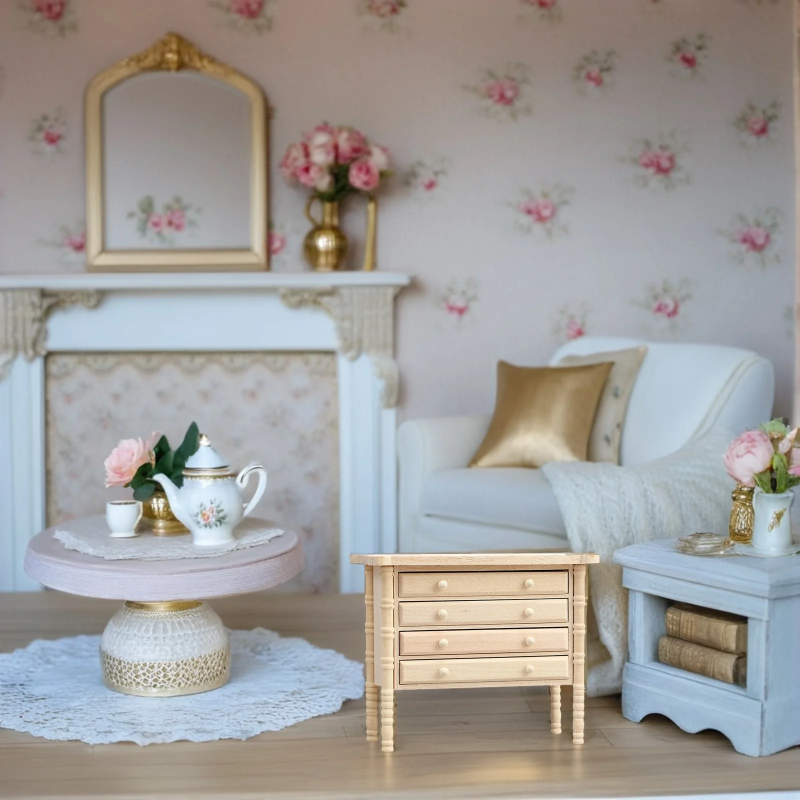 미니 나무 서랍장 수납 인형의 집 액세서리 DIY 소형 가구 장식 서랍장 마이크로 장면