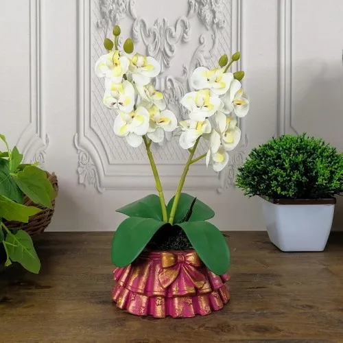 Nettenevime Concrete Plug Artificial Orchid Pleated Skirt Plug White Mini Artificial Orchid