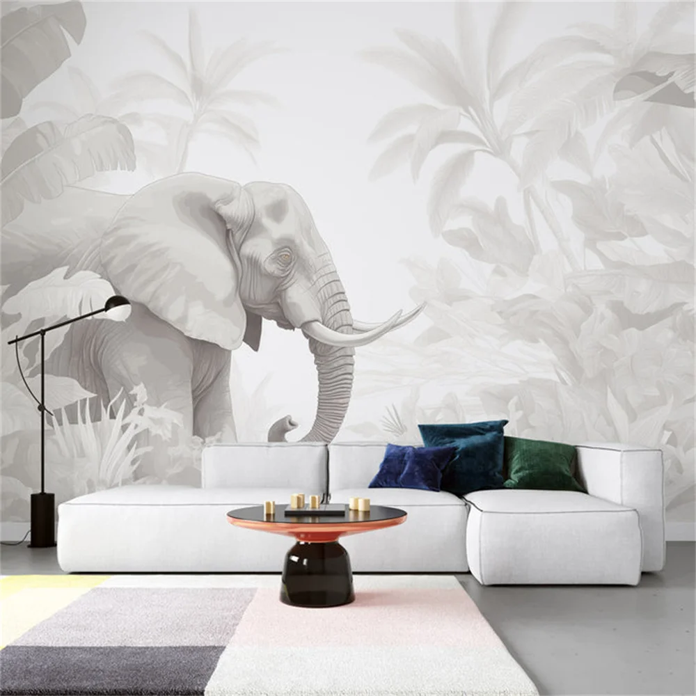 Milofi Large Mural Elephant Wallpaper Monochrome in the Jungle
