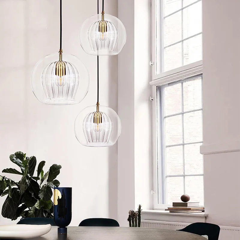 Minimalist Double-layer Glass Ball Pendant Lamp Creative Restaurant Clothing Store Bar Counter Bedroom Bedside LED Hanging Light