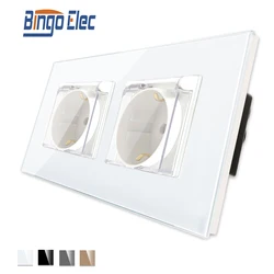 Bingoelec White Black Waterproof Socket Crystal Glass Panel Electrical Outlets 16A Sockets Accessories Equipment Supplies