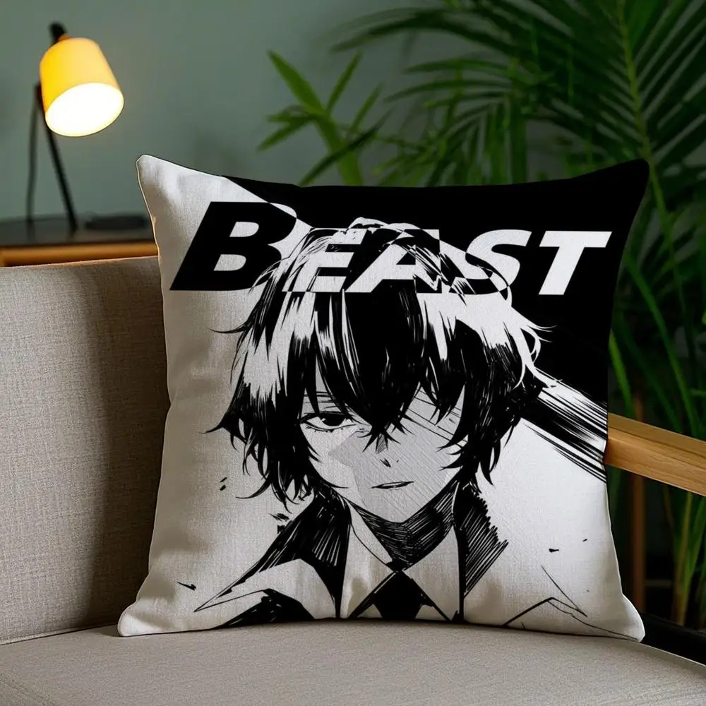 B-BunGo S-Stray Dogs Cushion Cover Plush Fabric Soft Double-Sided Printed Sofa Living Room Home Decor Throw Pillow Cover